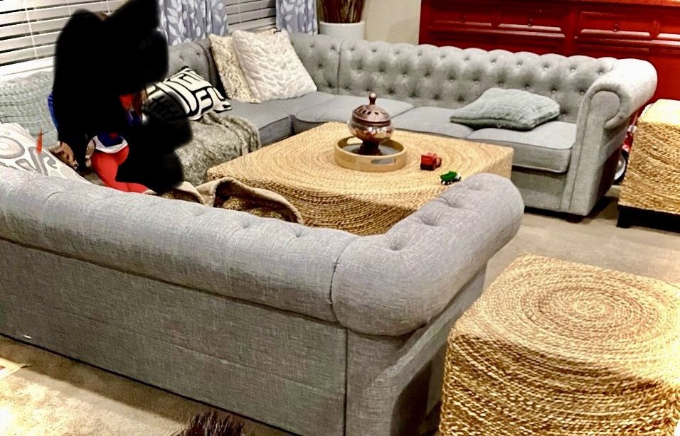 Tufted Gray U Shaped Sofa