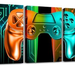 Feelyou Gaming Bathroom Wall Art for Home Decor 12" x 16" 3 Piece Kids Video Game Gamepad Canvas Wall Art for Boys Gamer Console Game 