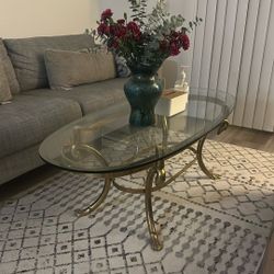 Set Gold Glass Top Coffee Table and Side Table 