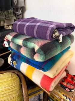 Assortment of Vintage Plaid Wool Blankets