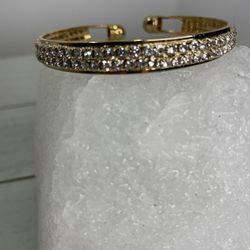 Gold Tone Sparkly Rhinestone Cuff Bracelet 