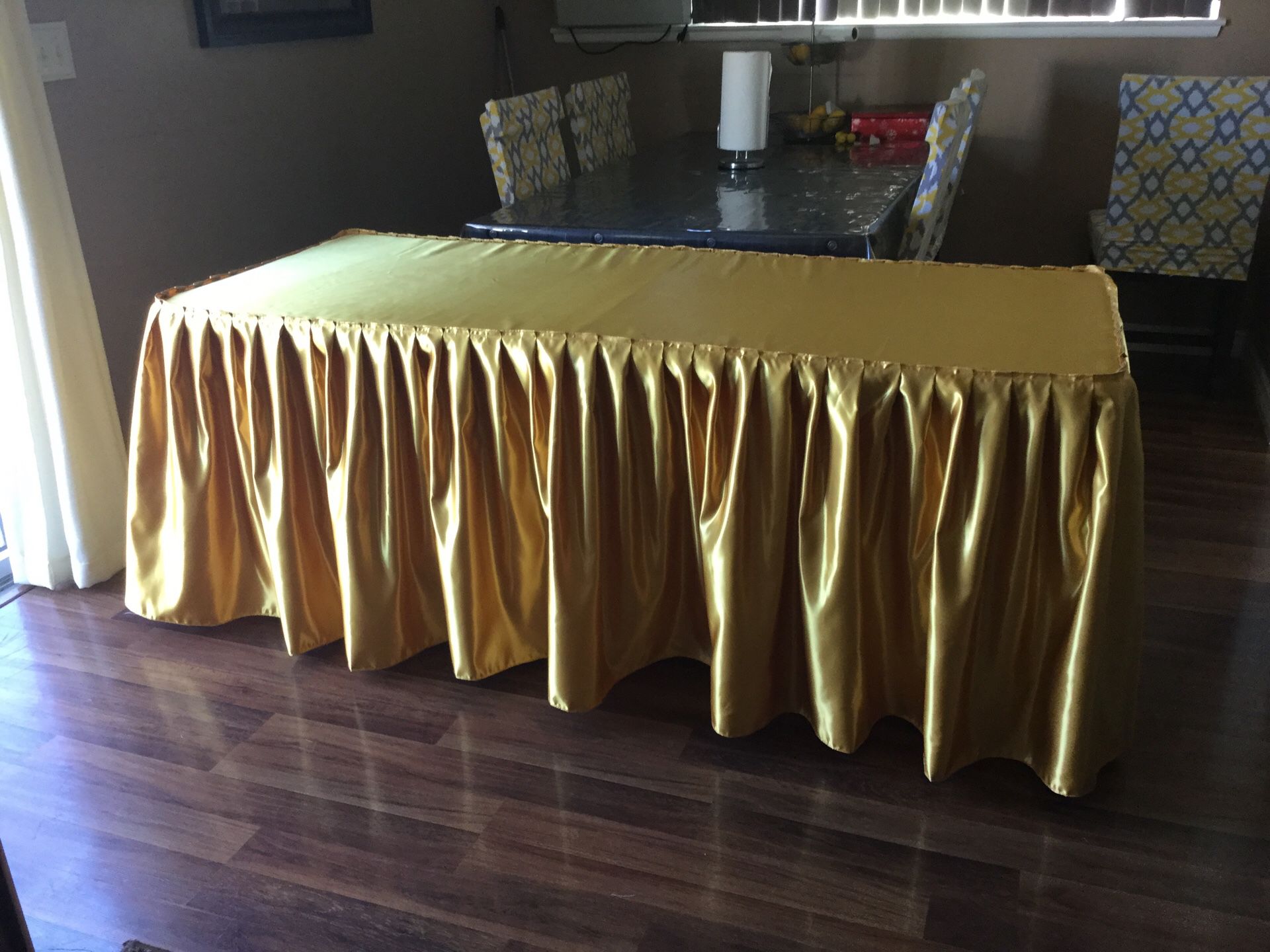Gold satin tablecloth 6 ft for sale