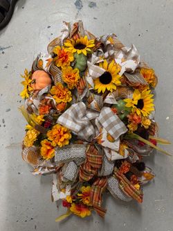 Fall Harvest Wreath with Sunflowers and Pumpkins
