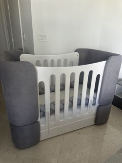 Grey Crib With Mattress Like New