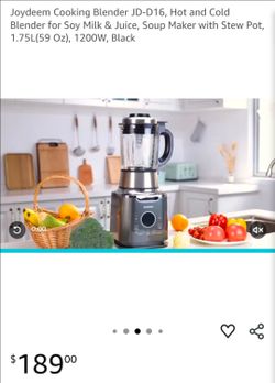 Joydeem Cooking Blender JD-D16, Hot and Cold Blender for Soy Milk & Juice, Soup Maker with Stew Pot, 1.75L(59 Oz), 1200W, Black