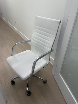 White Ribbed Leather Office Chair Chrome Frame
