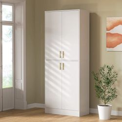 71 Tall Wood Kitchen Pantry Cabinet with 4 Doors and Shelves Freestanding Storage Cupboard for Dining Room Living Room Bathroom