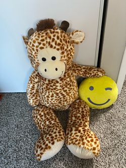 Large Giraffe Stuffed Animal Plush Toy and Smiley
