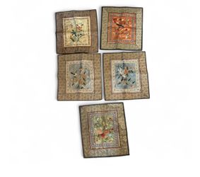 5 Vintage Chinese Silk Embroidery Tapestry Butterfly Flowers Peony