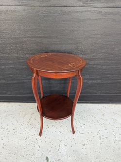 Antique Victorian Round Wood Inlay Side Table Vintage