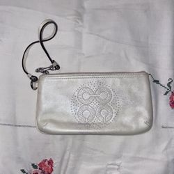 Coach Pearlescent White Optic C Leather Wristlet