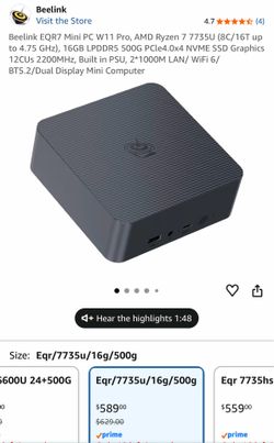 Beelink EQR7 Mini PC W11 Pro, AMD Ryzen 7 7735U