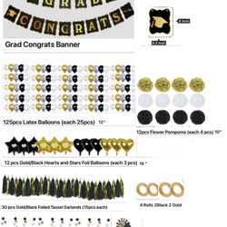 Over 250 Pcs Huge Sized Gold and Black Graduation Party Supplies Set