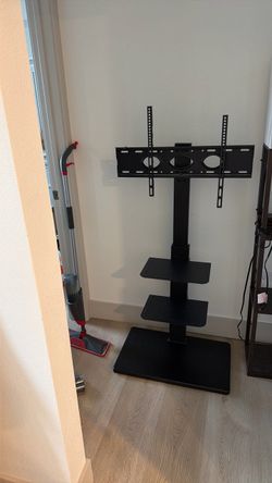 Black Floor TV Stand with Mount and Shelves