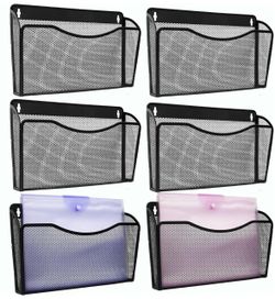 6 Pcs wall file organizer, wall organizer for office, wall file holder black Heavy Duty Iron, Metal Mesh Wall Mount, Single Pocket, Mail Organizer, fo