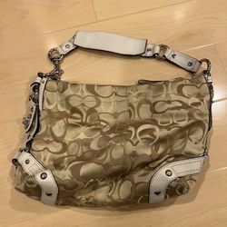 Coach Beige Canvas and Leather Large Carly Hobo Bag