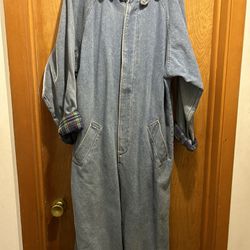 Long Denim Trench Jacket Button Closure,Two Side Pockets,Flannel Lining