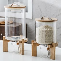 Flour and Cereal Container, 5L/8L, Rice Dispenser, Creative Glass Food Storge Container for Kitchen Organization and Pantry Store, Airtight Lid and Wo