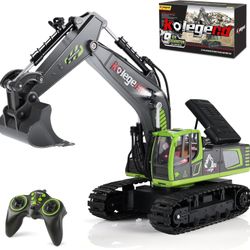 kolegend Remote Control Excavator Toy 16 Inch, 11 Channel RC Construction Vehicles Hydraulic Haulers Digger Toys Gift for 6 7 8 9 10 Years Old Kids Bo