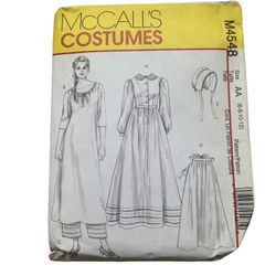 McCall's M4548 Early American Costume Dress Chemise Pantaloon Apron Sew Pattern
