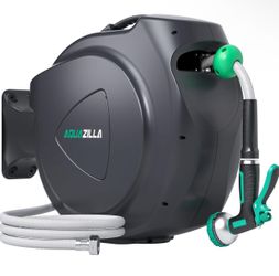 Retractable Garden Hose Reel, 65FT +6FT 5/8" Durable Wall Mounted Water Hose Reel with 180° Swivel B