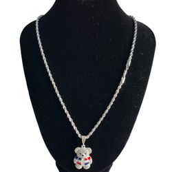 SS925 Dominican Teddy Bear Pendant  Necklace