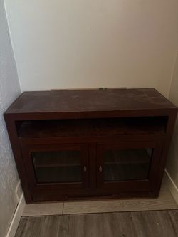 Dark Wood TV Stand with Glass Doors