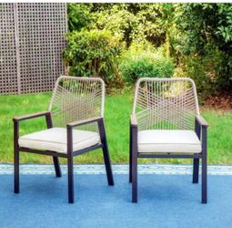 Set of two rot iron and rrattan and  beige Wicker metal chairs NEW