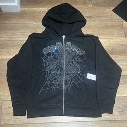 Sp5der Black Zipper Hoodie 