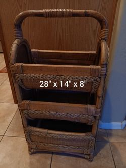Vintage 3-Tier Wicker and Rattan Boho Catch-all Stand. Toy Room Kitchen, Bathroom. Perfect Condition