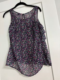 Express Floral Ruffle Tank Top - Black with Pink & Purple
