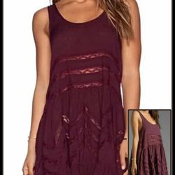 VINTAGE BURGUNDY RUBY RED LACE FREE PEOPLE ADELLA SLIP DRESS SIZE SMALL XS