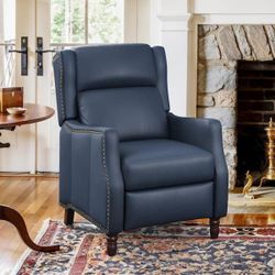 28in. W Navy Genuine Leather Recliner 