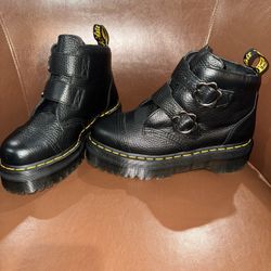 Doc Martens Devon Flower Buckle Leather Platform Boots