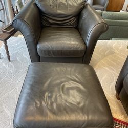 Italian Leather Chair & Ottoman