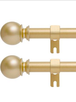 Gold Curtain Rods for Windows 28 to 48 Inch, 2 Pack 5/8" Diameter Heavy Duty Metal Stainless Steel Adjustable Small Drapery Rod With Bracket