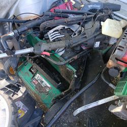 1 Mower, 3 tillers, and 5 trimmers, + attachments And a pressure washer 