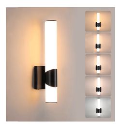 Black Wall Sconce 5CCT Dimmable Bathroom Sconce with Acrylic Shade LED 15 inch Hardwired Wall Light Fixtures for Bathroom Living Room Bedroom Hallway