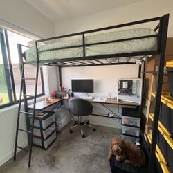 Twin Loft Bed Frame with L-shaped Desk