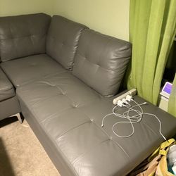 Gray Faux Leather Sectional  with Ottoman