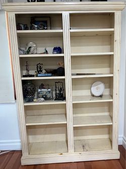 Cream Wood Bookcase with Fluted Details