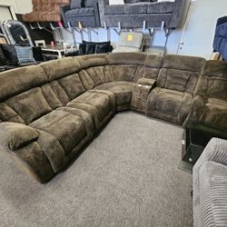 Brand New Sectional 6 Pcs Brown Plush Fabric W/ 3 Manual Recliners $899 