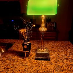 Antique Bankers Lamp and Flower Vase