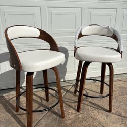 2 White Mode Century Bar Stools Brand New 