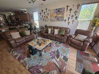 Brown Leather Reclining Sofa Set