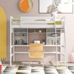 Harper Bright Designs Twin Loft Bed with desk and staircase