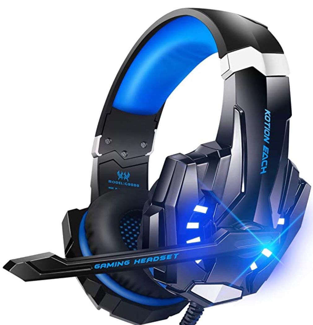 Stereo Gaming Headset for PS4, PC, Xbox One Controller, Noise Cancelling Over Ear Headphones with Mic, LED Light, Bass Surround, Soft Memory Earmuffs