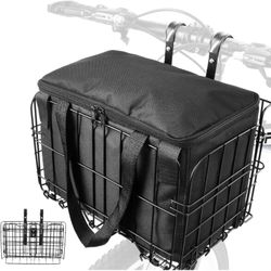 EBike Basket Front/Rear, Folding Bicycle Basket with Removable Liner Bag, Large Quick Release 
