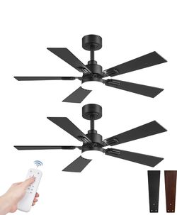 2 PACK 42" Ceiling Fans with Lights Black/Brown Reversible Indoor Bedroom Living Room