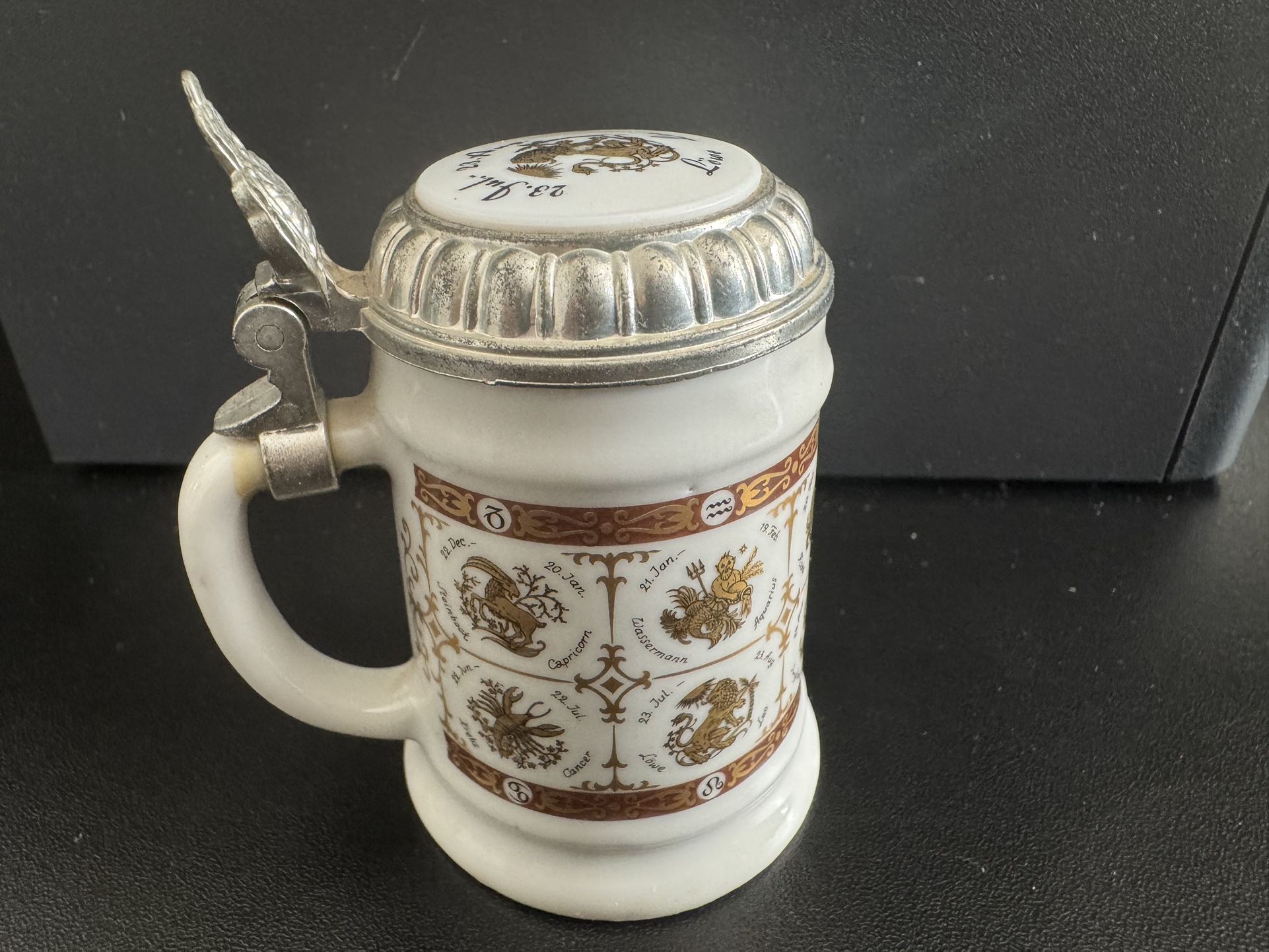 REIN-ZINN BMF Mini German Beer Stein Porcelain & Pewter Mug